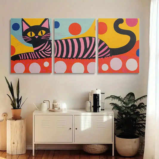 3pcs Vibrant Cat Colorful Abstract Design Metal Print Ready to Hang Art