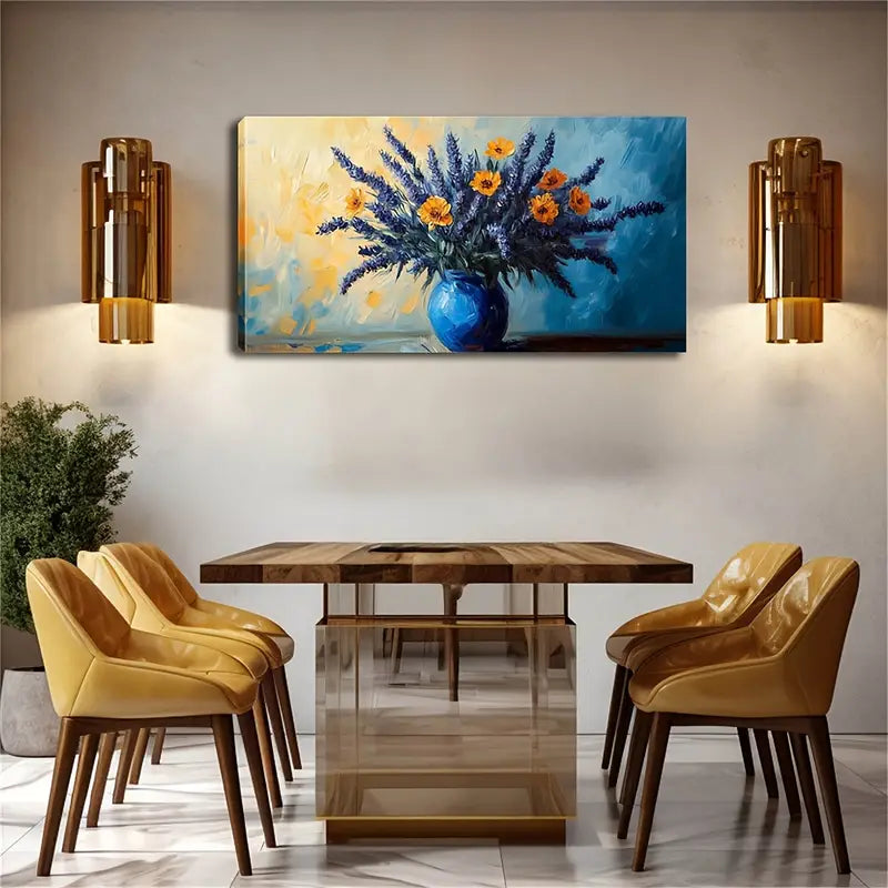 Blue Vase with Purple Tail Wall Art Canvas Office Home Room Framed 120x60cm
