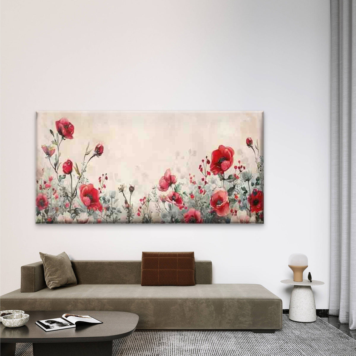 Design of Red Poppies Wall Art Canvas Office Home Room Framed 120x60cm