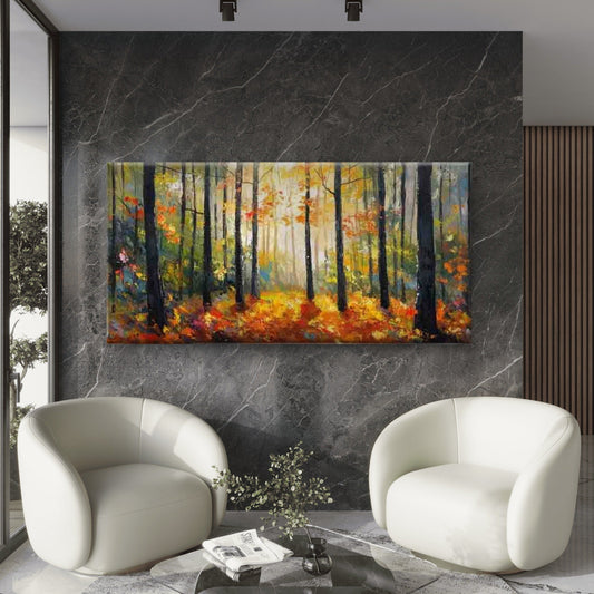 Autumn Forest Landscape Wall Art Canvas Office Home Room Framed 80x45cm