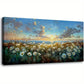 Sunset Ocean Field White Daisies Botanical Nature Wall Art canvas office home room framed 120x60cm