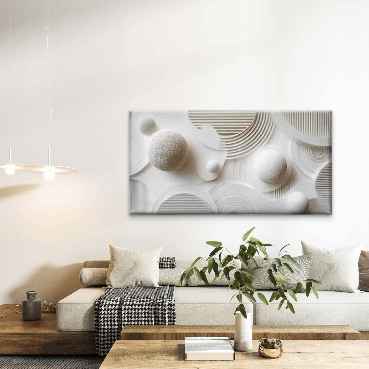 White Sphere Design with Curved Wall Art Canvas Office Home Room Framed 120x60cm