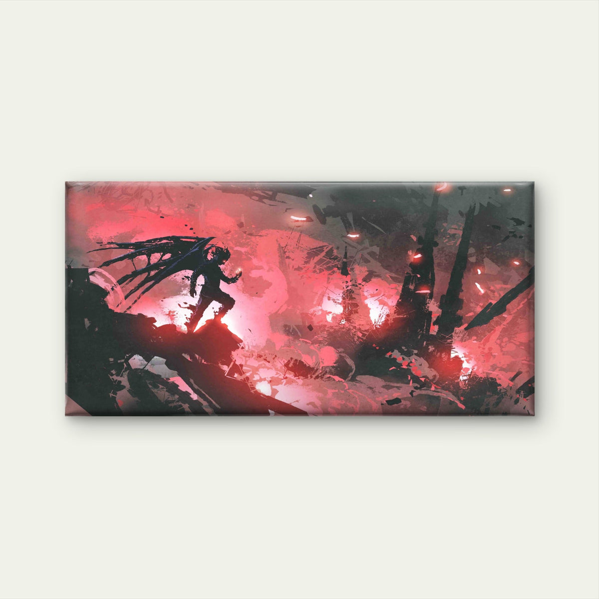 Devil Standing on Ruins Wall Art Canvas Office Home Room Framed 80x45cm