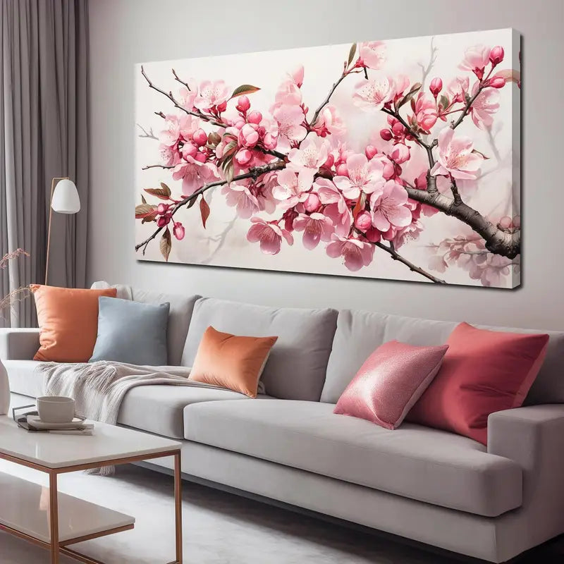 Pink Flower & Leaves Tree Wall Art canvas office home room framed 120x60cm
