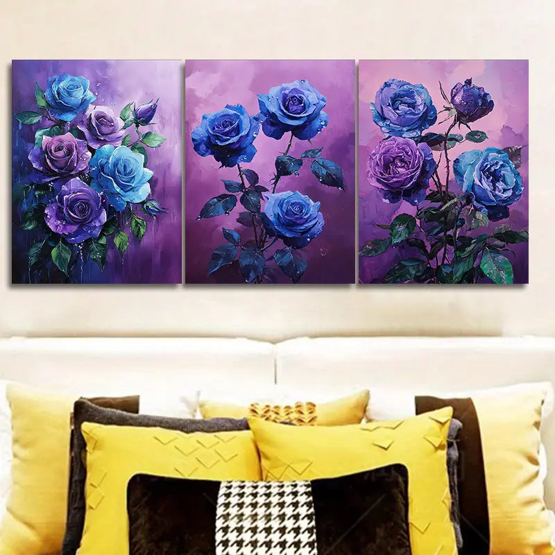3pcs Purple rose at night Metal Print Ready to Hang Art
