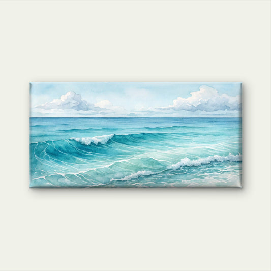 Watercolor Ocean Beach Wave Wall Art Canvas Office Home Room Framed 80x45cm