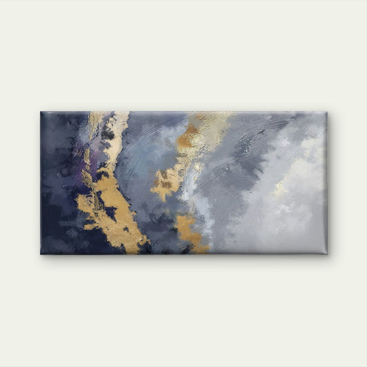 Navy Purple Grey Gold Abstract Wall Art Canvas Office Home Framed 80x45cm