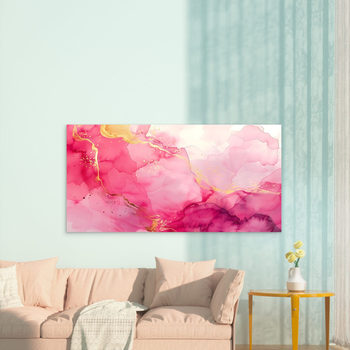 Pink Horizons Gilded Flow Wall Art Canvas Office Home Room Framed 120x60cm