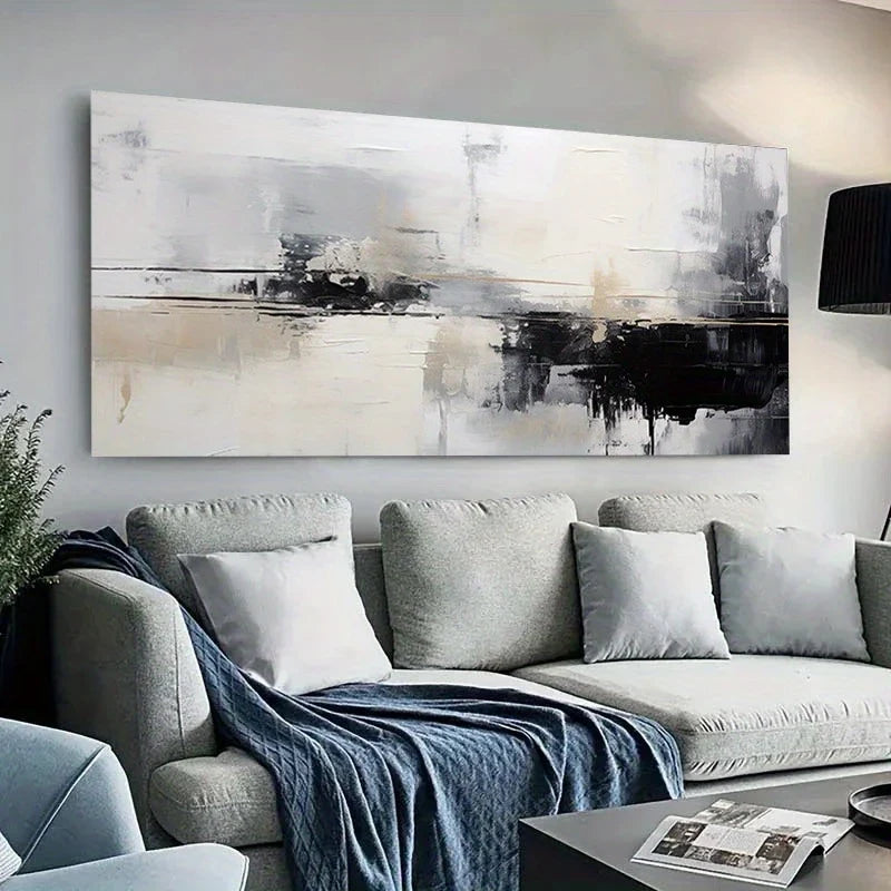 Black White Golden Accents Wall Art wall canvas office home room framed 120x60cm