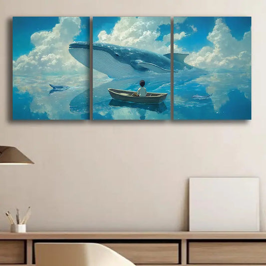 3pcs Whale and Boy Metal Print Ready to Hang Art