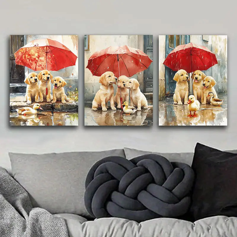 3pcs Labrador Retriever Puppies Painting Metal Print Ready to Hang Art