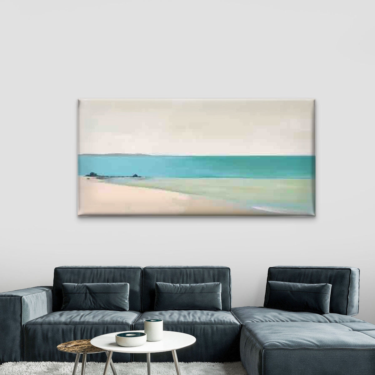 Coastal Beach Painting Wall Art Canvas Office Home Room Framed 80x45cm