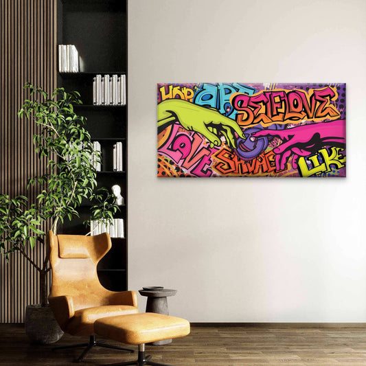Abstract Graffiti Street Hand Wall Art Canvas Office Home Room Framed 80x45cm