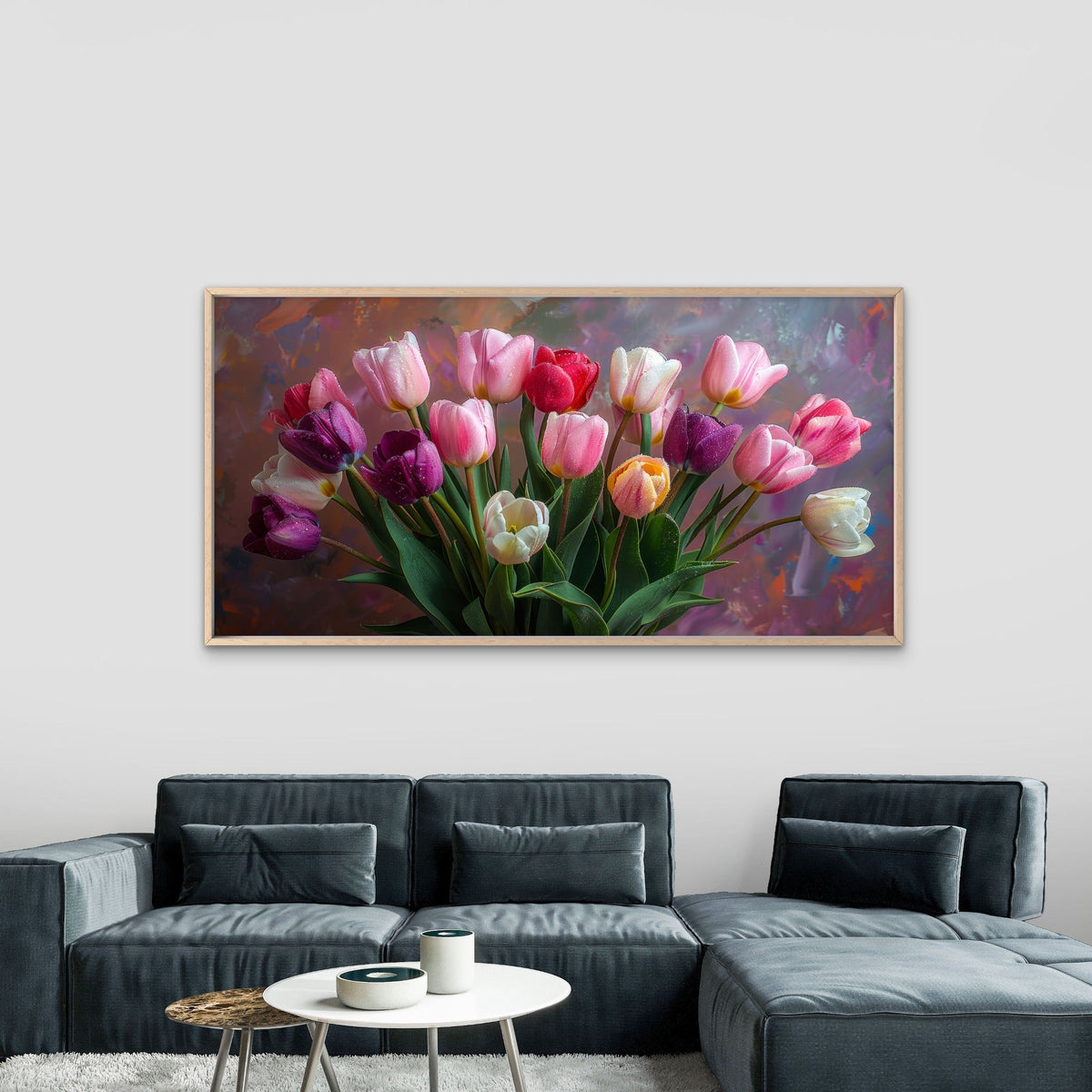Vibrant Tulips In Bloom Wall Art Canvas Office Home Room Framed 80x45cm