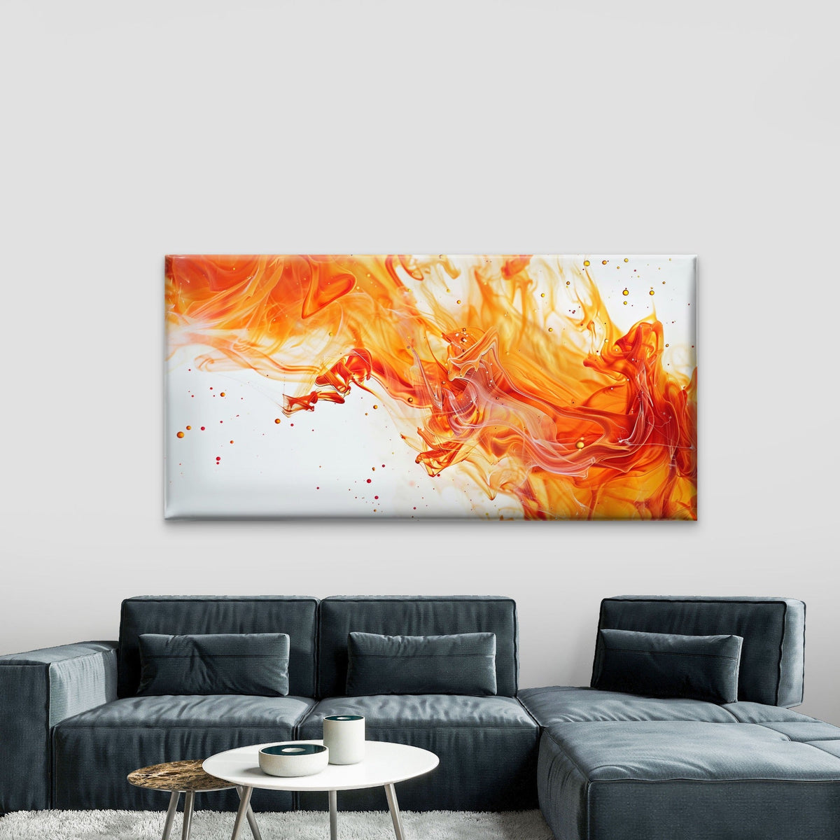 Orange Fire White Smoke Wall Art Canvas Office Home Room Framed 80x45cm
