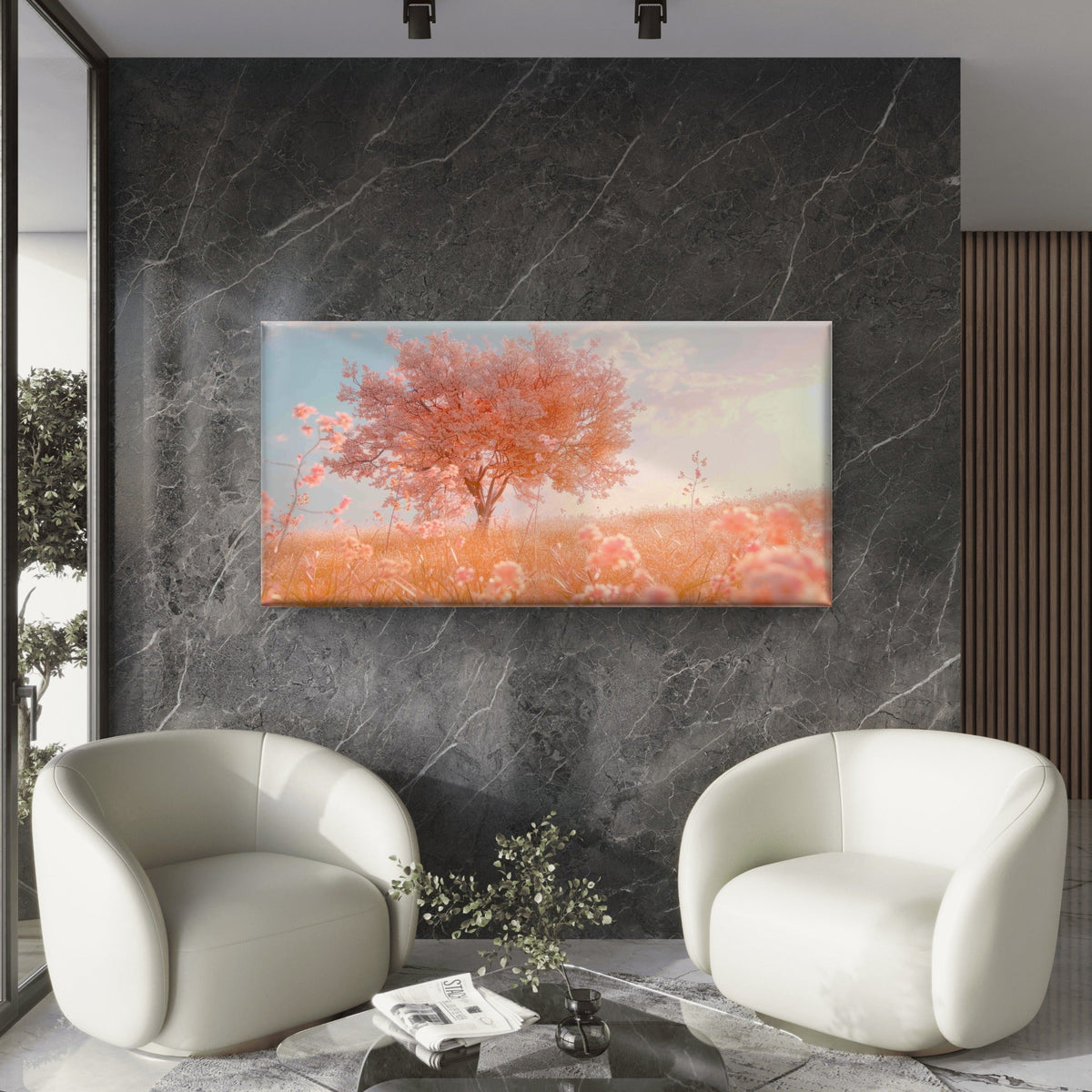 Lone Cherry Blossom Tree Wall Art Canvas Office Home Room Framed 80x45cm