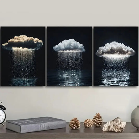 3pcs Featuring a Solitary Cloud with Rain Metal Print Ready to Hang Art