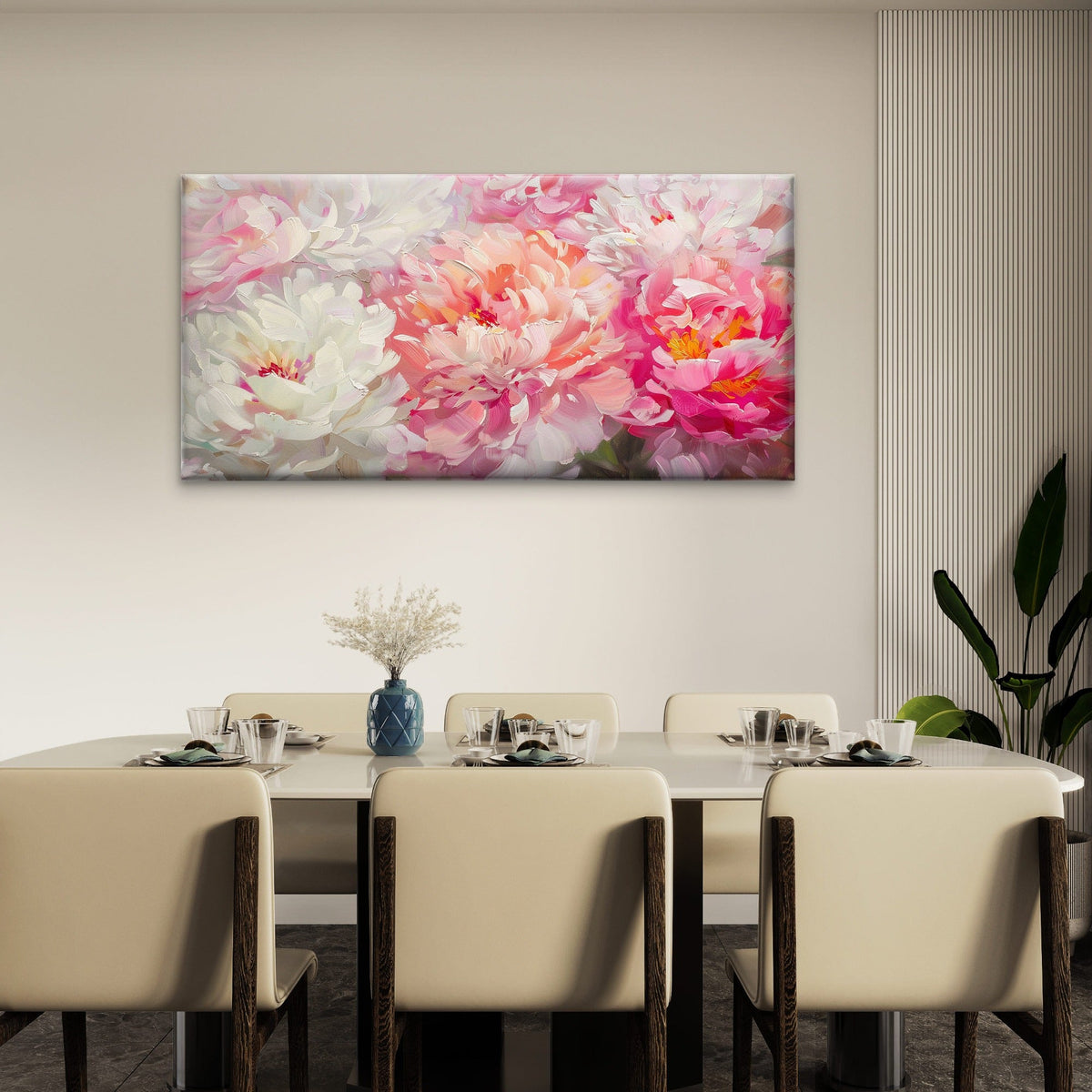 Pink White Peony Floral Wall Art Canvas Office Home Room Framed 80x45cm