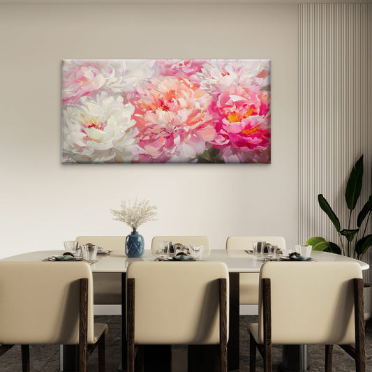 Pink White Peony Floral Wall Art Canvas Office Home Room Framed 80x45cm