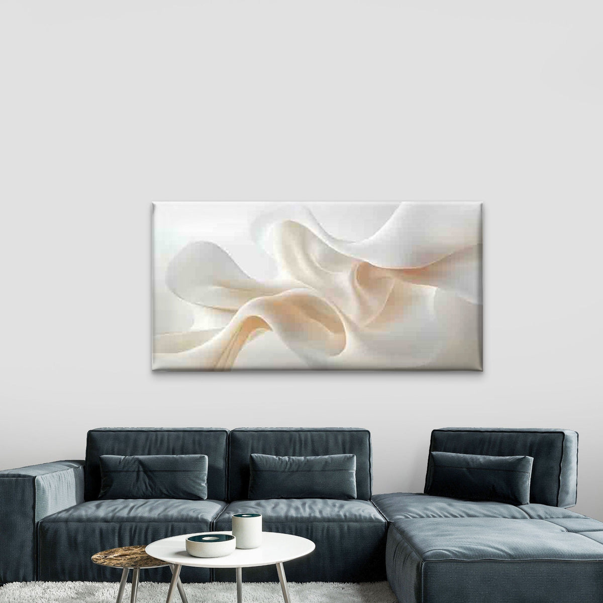 Abstract Flowing White Shapes Wall Art Canvas Office Home Room Framed 120x60cm