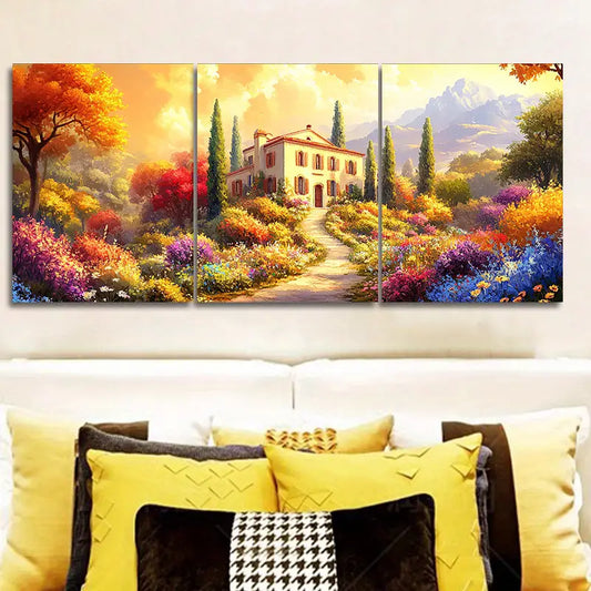 3pcs Watercolor Italian Countryside Vibrant Blossoms Metal Print Ready to Hang Art