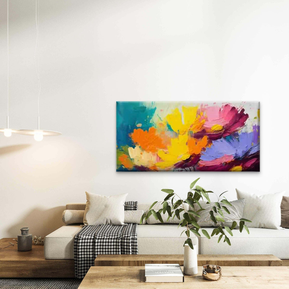 Abstract Multicolor Flowers Wall Art Canvas Office Home Room Framed 80x45cm