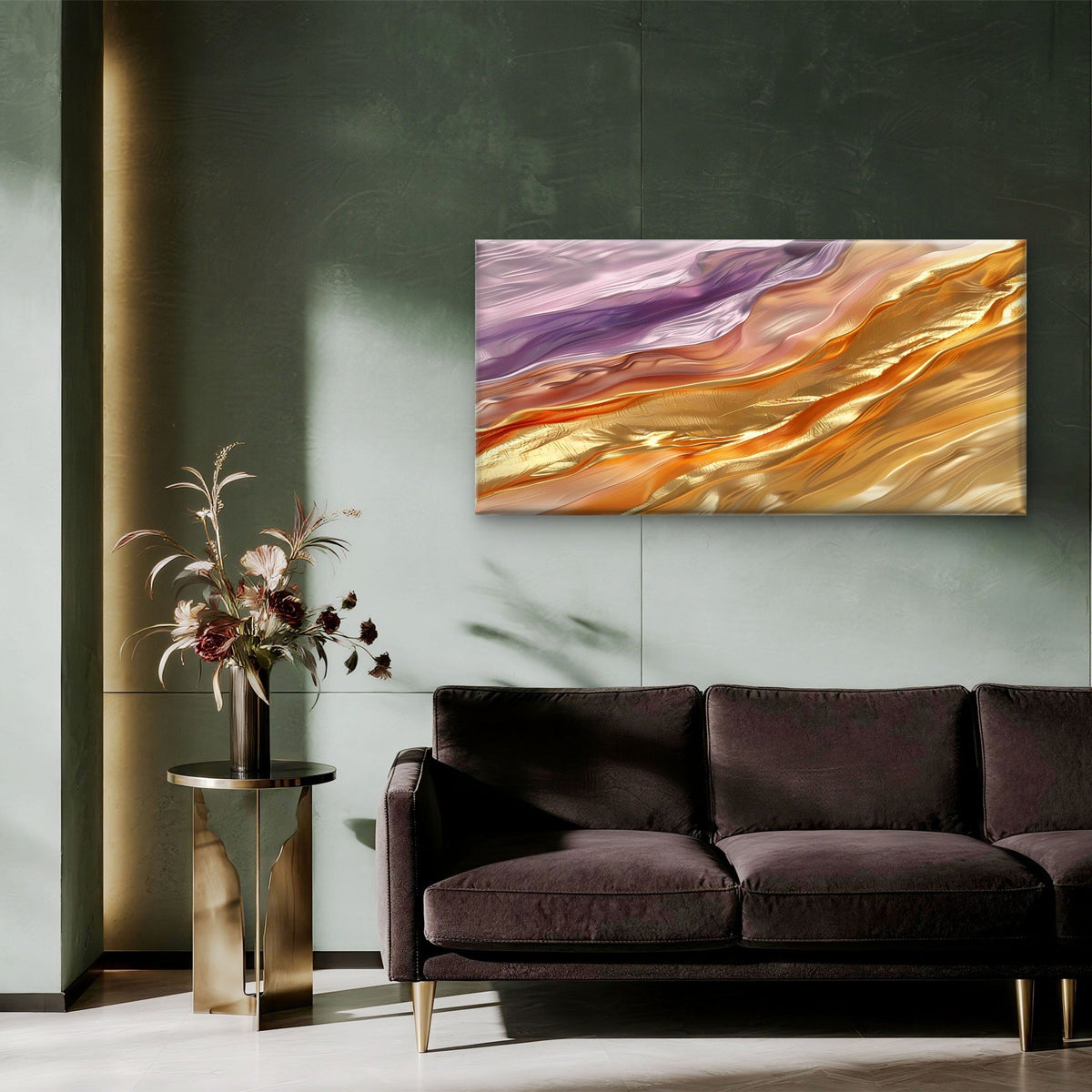Amethyst Gilded Velvet Pleat Wall Art Canvas Office Home Room Framed 120x60cm