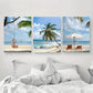 3pcs Coconut Palm Tree, Loungers & Umbrella Scene Metal Print Ready to Hang Art
