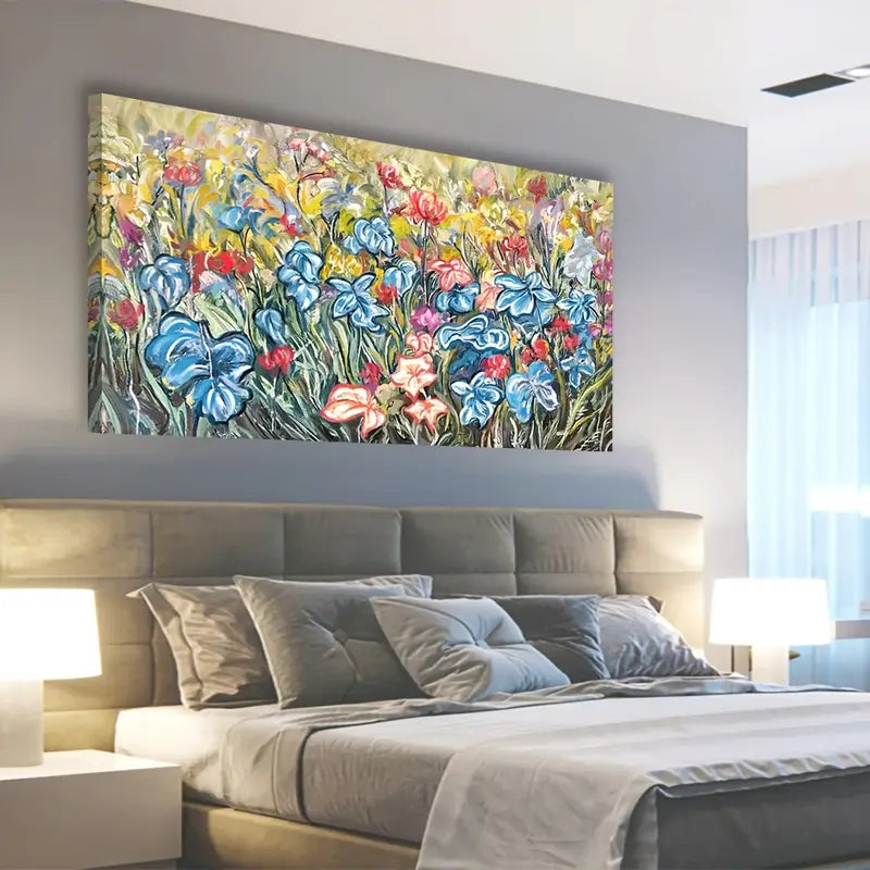 Oil Painting Style Botanical Blue Red Purple Yellow Floral Wall Art canvas office home room framed 120x60cm