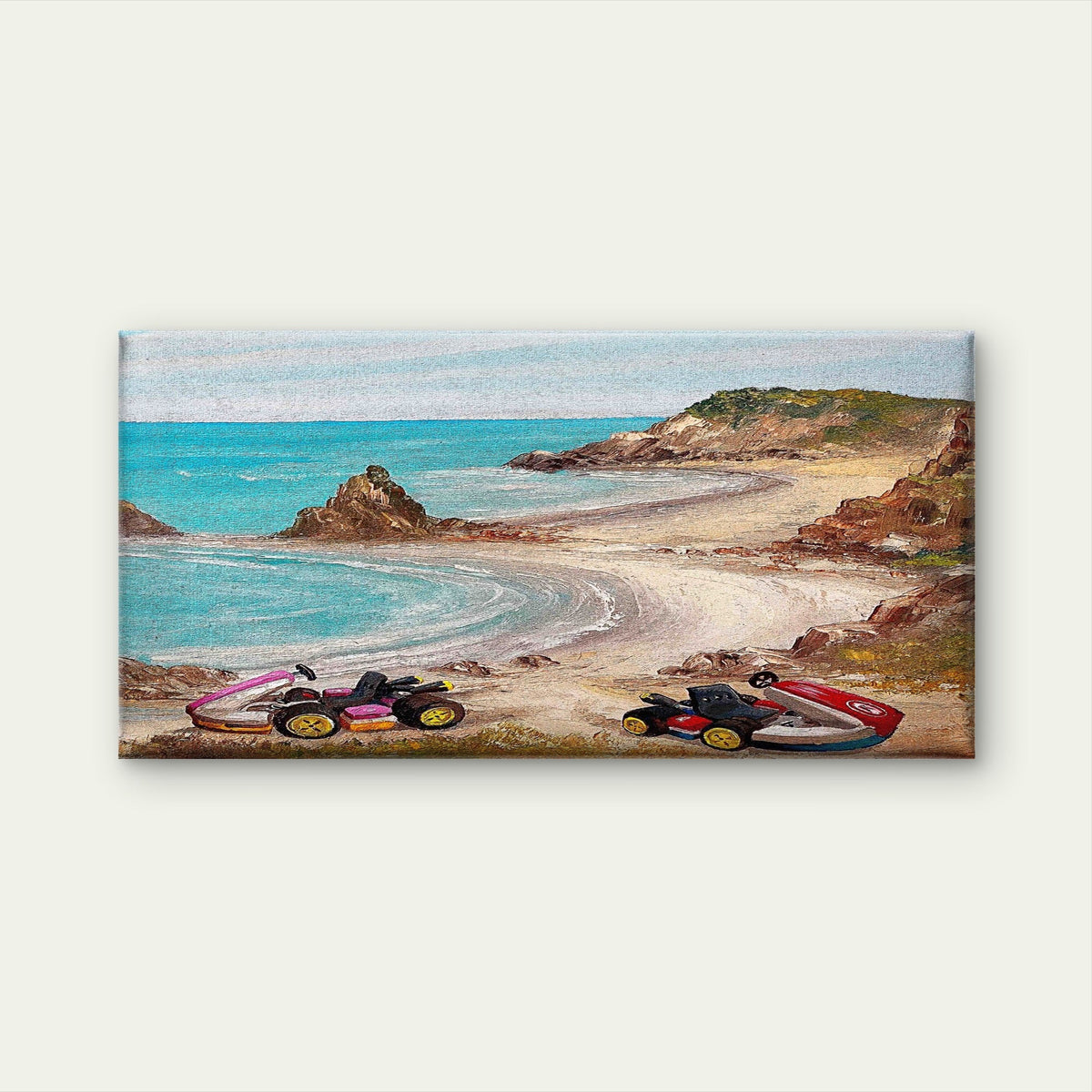 Vintage Beach Karting Street Wall Art Canvas Office Home Room Framed 80x45cm