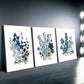 3pcs Contemporary Blue Botanical Vibrant Floral Design Metal Print Ready to Hang Art