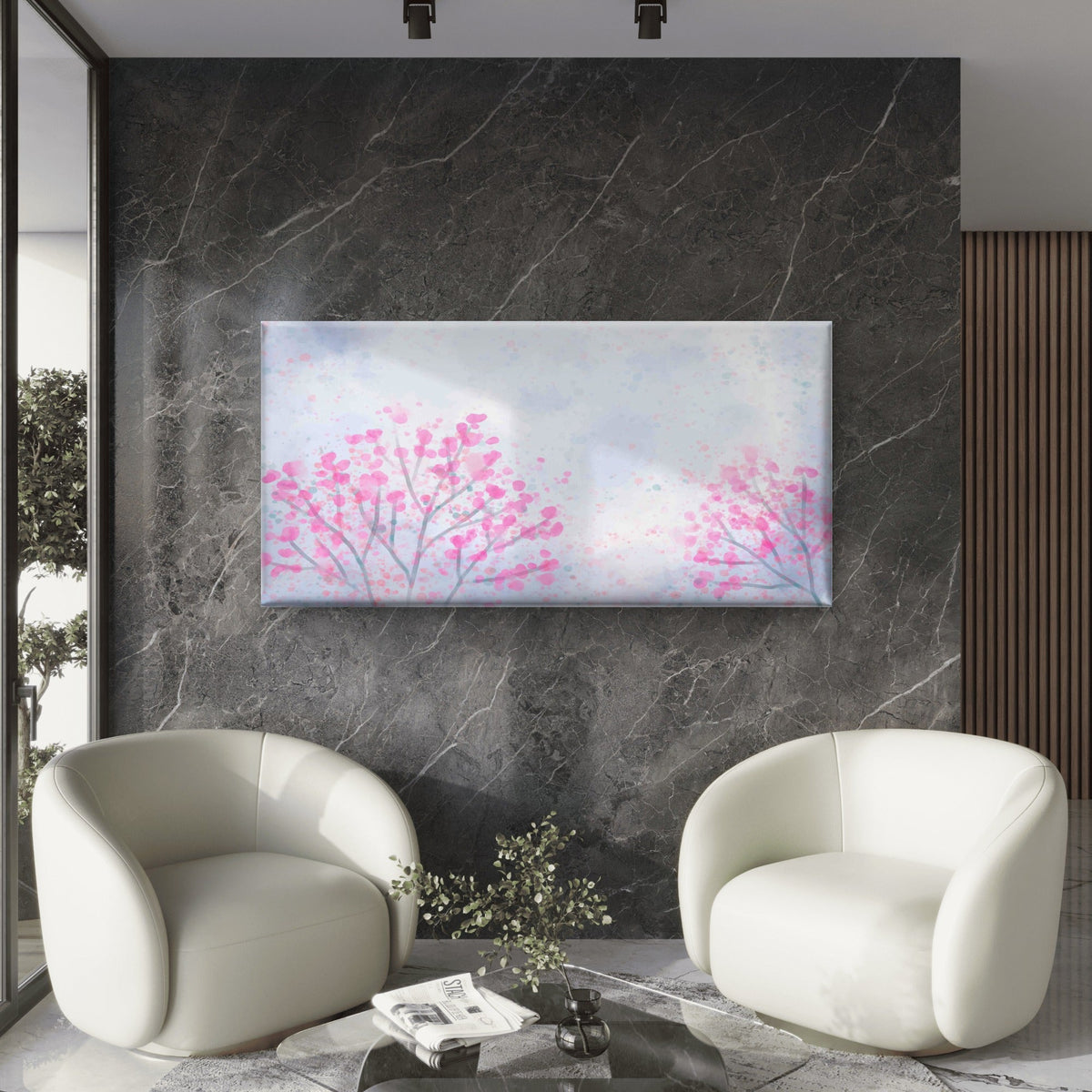 Cherry Tree Pink Blossom Wall Art Canvas Office Home Room Framed 120x60cm