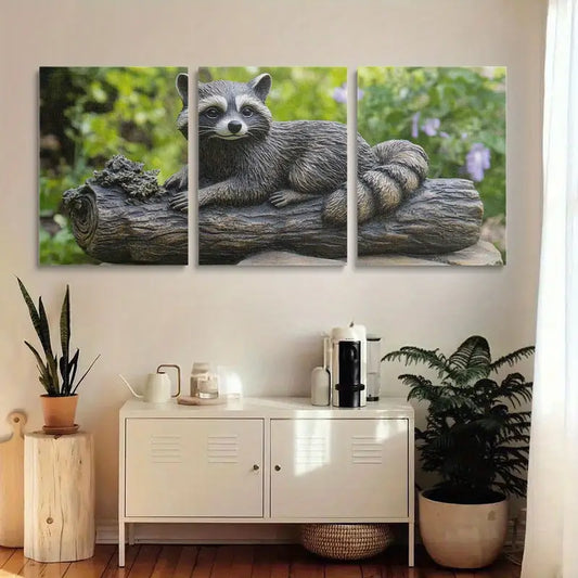 3pcs Raccoon Forest Natural Habitat Design Metal Print Ready to Hang Art