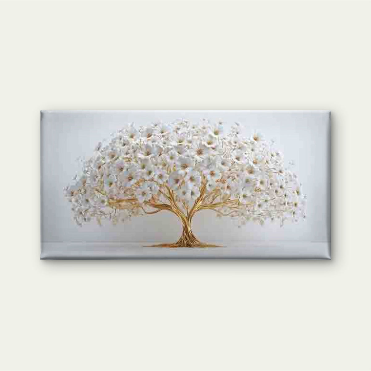Golden Tree with White Blossoms Wall Art Canvas Office Home Room Framed 120x60cm