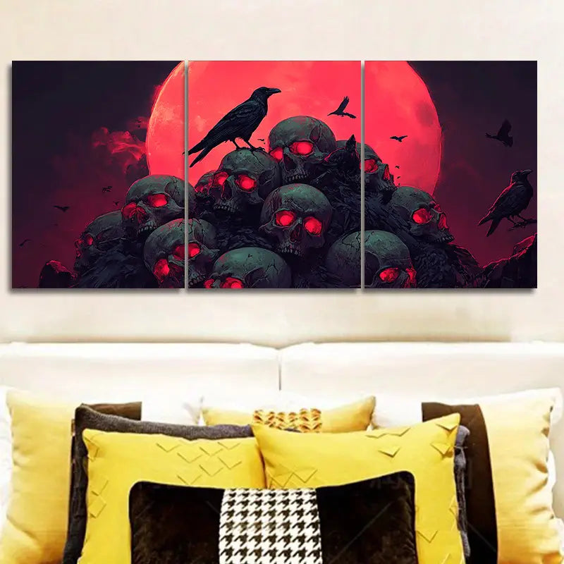3pcs Gothic Skulls and Crow Metal Print Ready to Hang Art