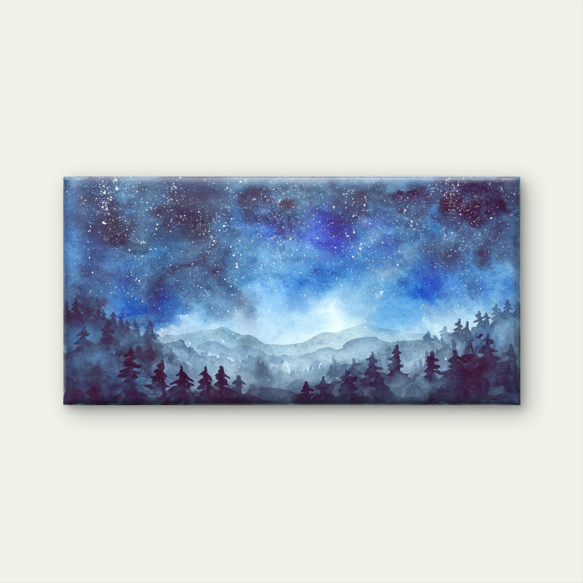 Starry Night Sky Pine Forest Wall Art Canvas Office Home Framed 80x45cm