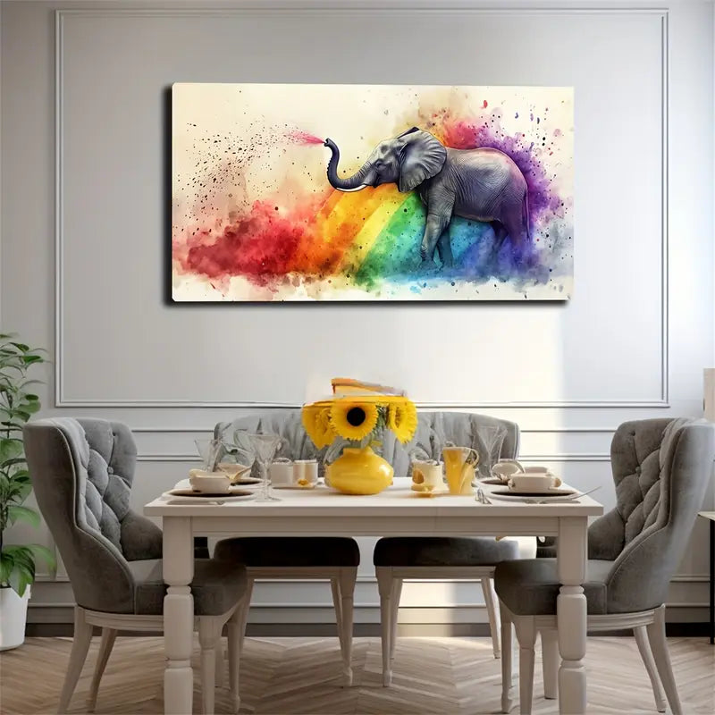 Elephant Surrounded Vibrant Wall Art Canvas Office Home Room Framed 120x60cm