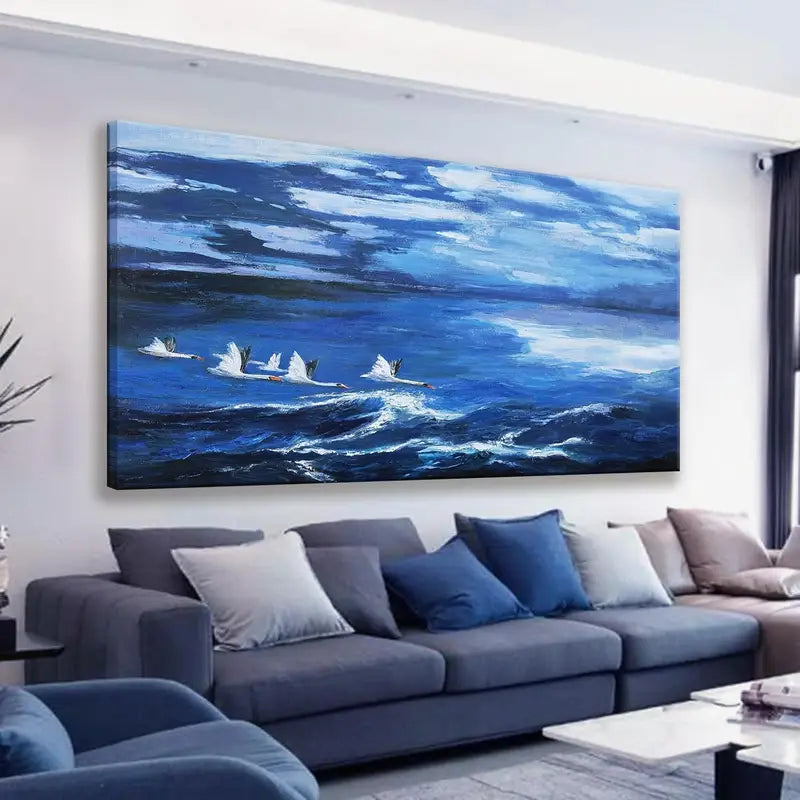 Abstract Seagull Blue Ocean Wall Art canvas office home room framed 120x60cm