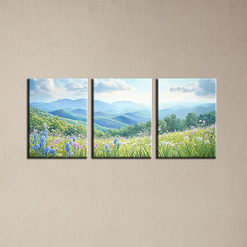 3pcs Watercolor Sky and Wildflowers Beauty Metal Print Ready to Hang Art