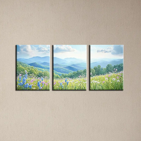 3pcs Watercolor Sky and Wildflowers Beauty Metal Print Ready to Hang Art