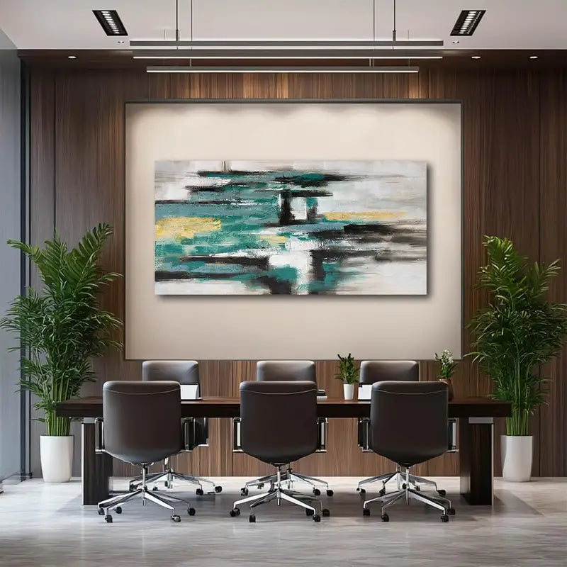 Green and Golden Abstract Wall Art canvas office home room framed 120x60cm