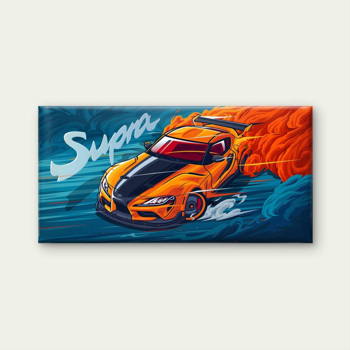 Orange Supercar shown drifting Wall Art Canvas Office Home Room Framed 80x45cm