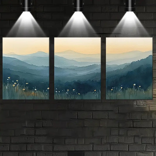 3pcs Vibrant Mountain Sunset Scenery with Wildflowers Metal Print Ready to Hang Art