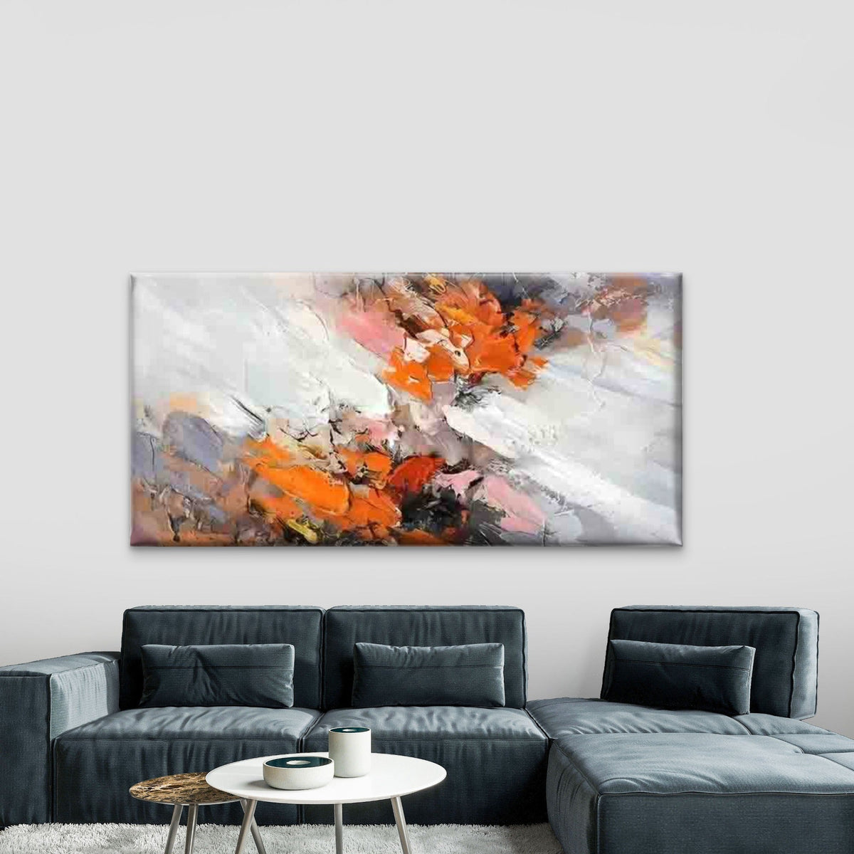 Abstract Orange & White Wall Art Canvas Office Home Room Framed 80x45cm