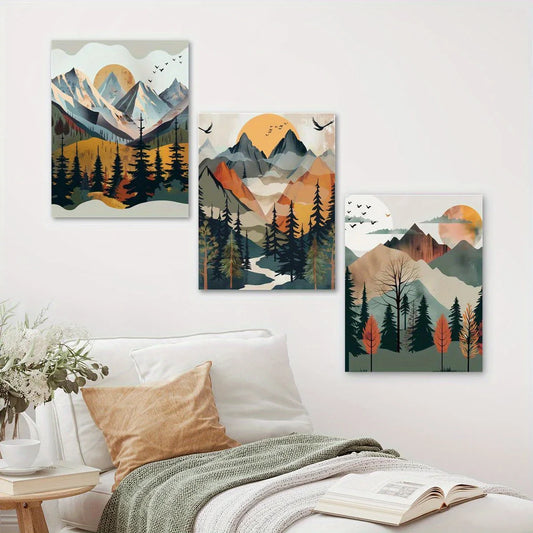 3pcs Watercolor Nordic Mountain Adventure Painting Metal Print Ready to Hang Art