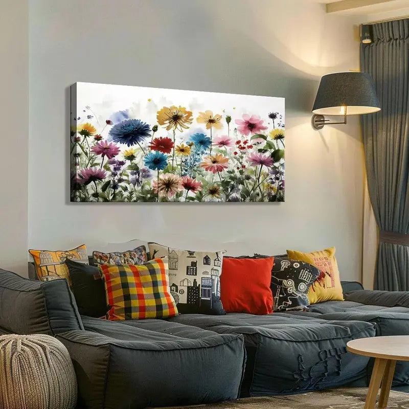 Colourful Flower Wildflowers Wall Art canvas office home room framed 120x60cm