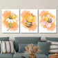 3pcs Cute Bee & Floral Watercolor Design Metal Print Ready to Hang Art