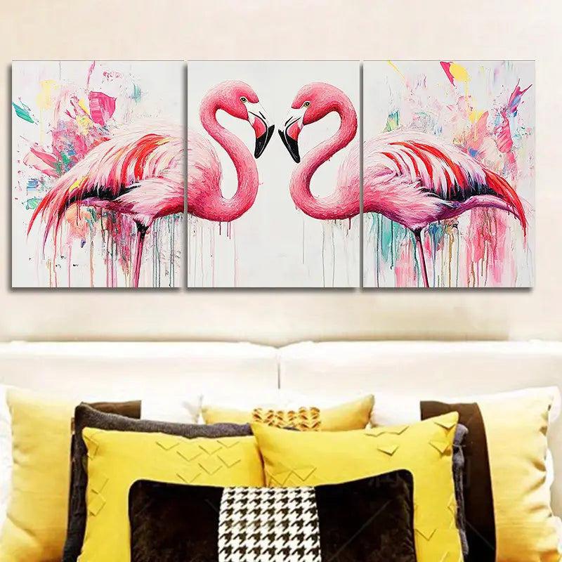 3pcs Two lovers of flamingos Metal Print Ready to Hang Art
