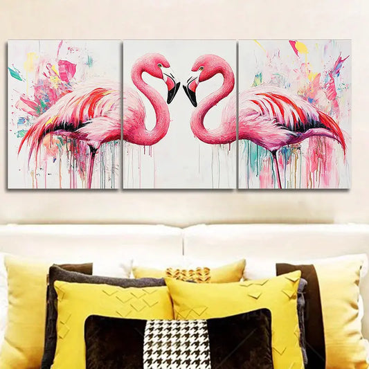 3pcs Two lovers of flamingos Metal Print Ready to Hang Art