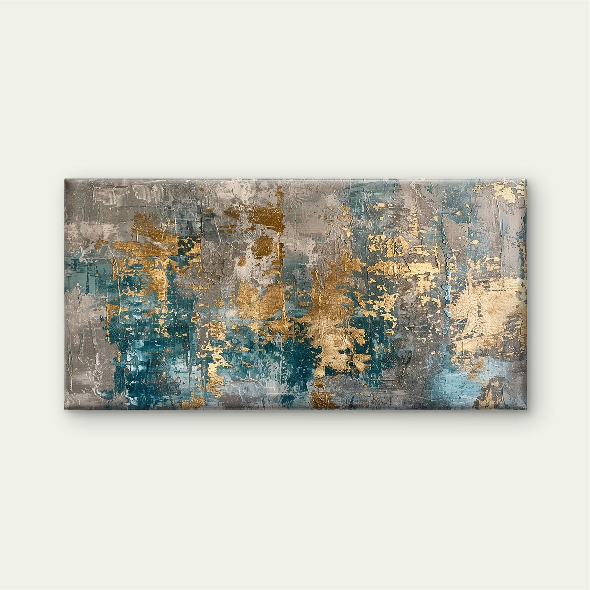 Modern Teal Blue Gold Abstract Wall Art Canvas Office Home Room Framed 120x60cm